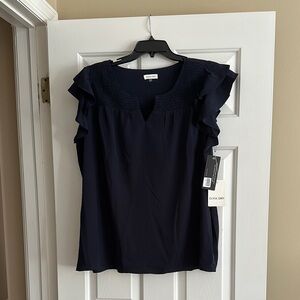 Blue Ruffled Sleeveless Blouse